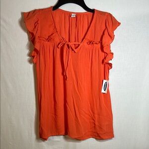 Old Navy Coral Sleeveless Ruffled Blouse